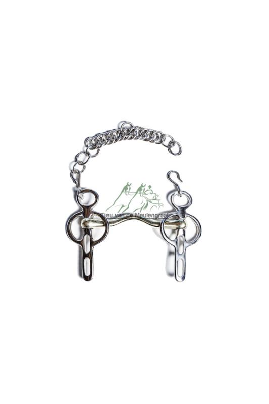 Mini Liverpool Fahrgebiss mit Goldmessing Mundstück und Zungenbogen